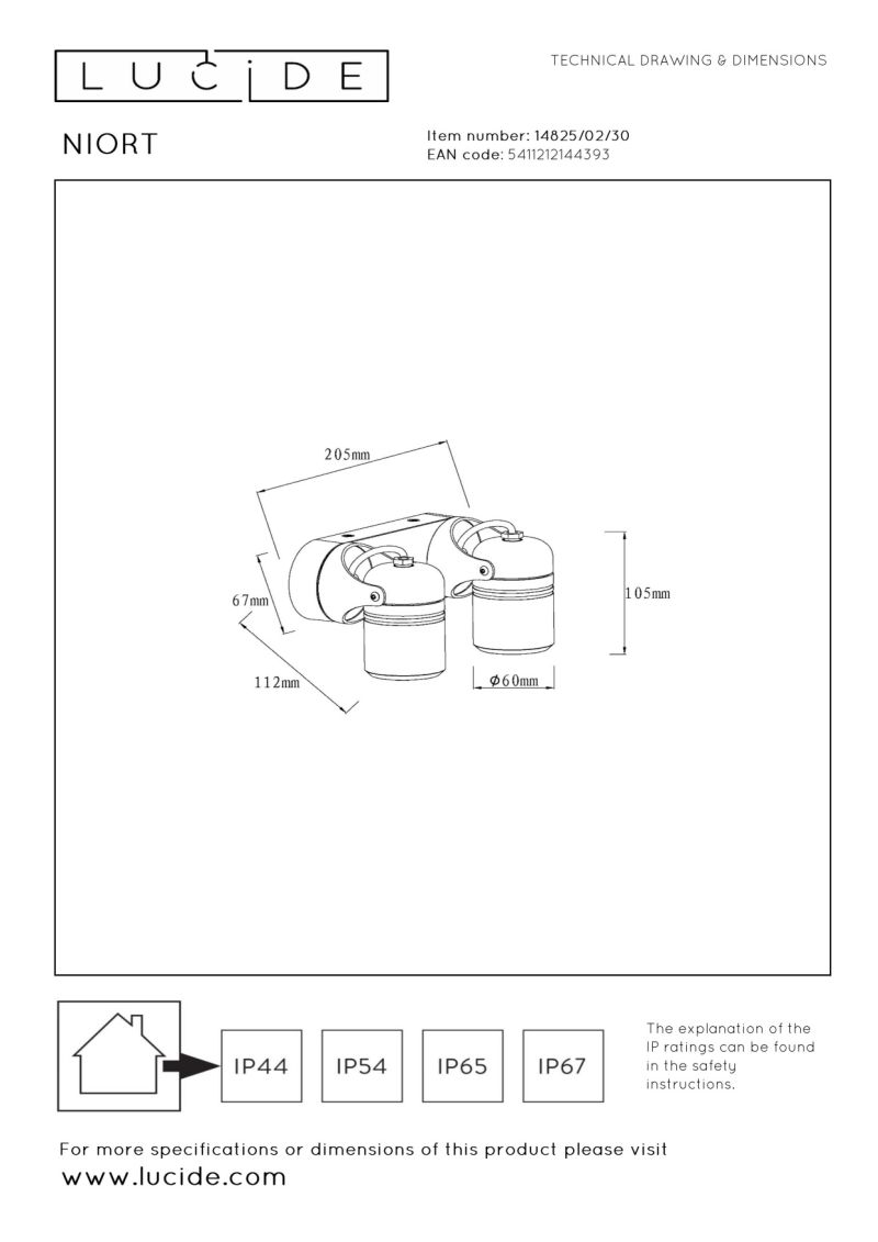 Lucide NIORT - Stropné bodové svietidlo Vonkajšie - 2xGU10 - IP44 - Čierne